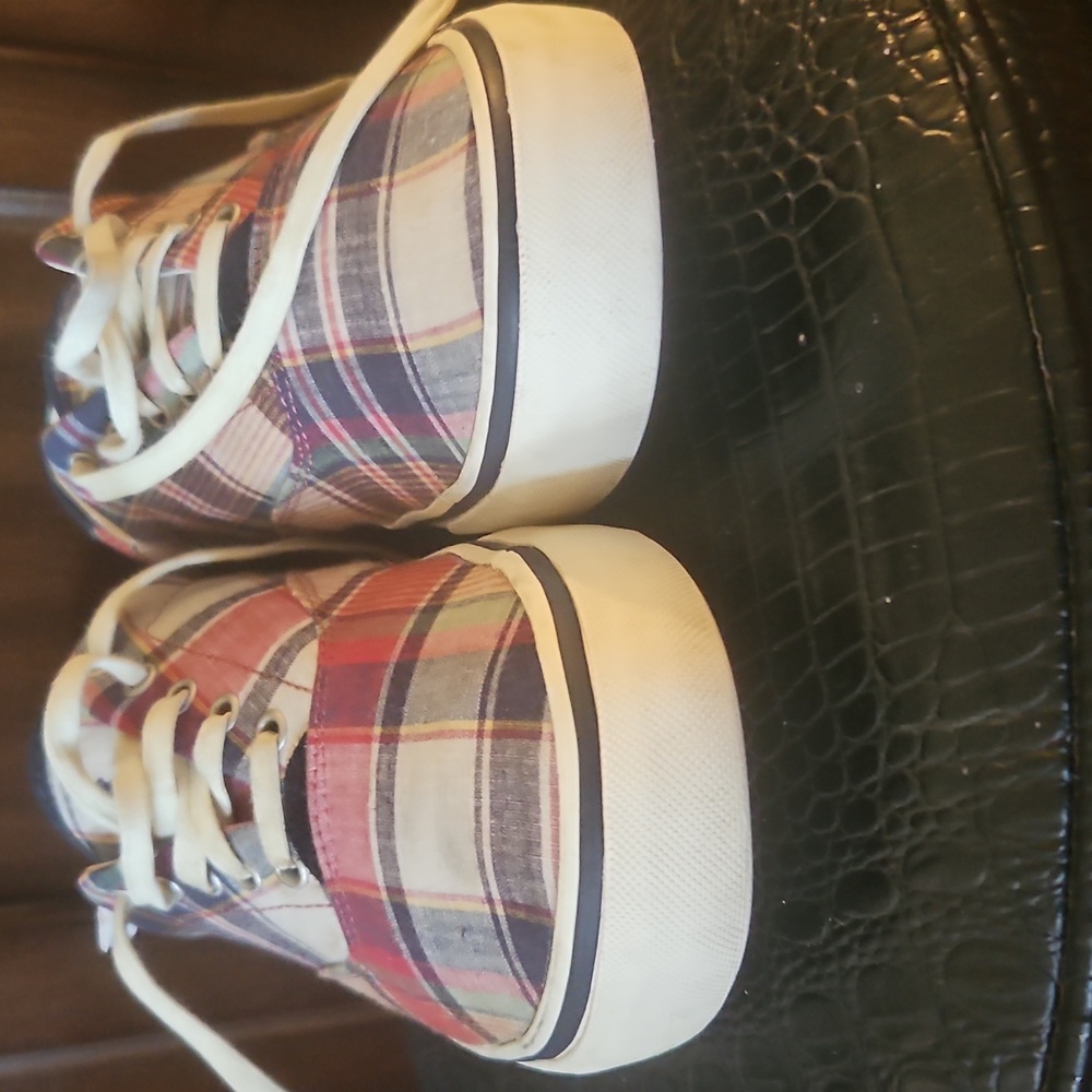 Ralph Lauren Polo Thorton III Madras Plaid Canvas Lace Up Shoes EUC, Classic - Picture 5 of 13